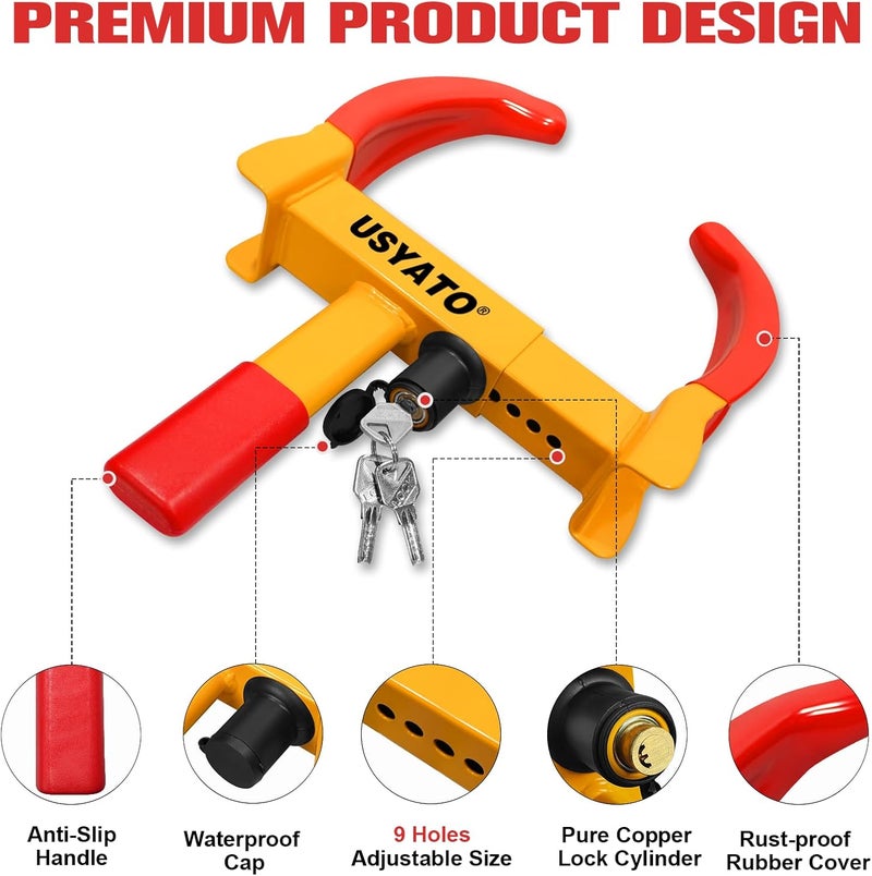 USYATO Universal Heavy-Duty Wheel Lock - Anti Theft Trailer Lock & Car Boot, Adjustable Security Tire 11.4" for Trailers, Cars, Golf Cart, ATV, SUV, RV, Boat, Camper, Motorcycle | Includes 3 Keys - Image 4